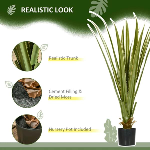 Artificial agave succulent plant in black pot, realistic green spiky leaves