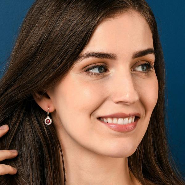 Zavana Gold Plated Round Red Halo Drop Earrings with Cubic Zirconia Stones for women