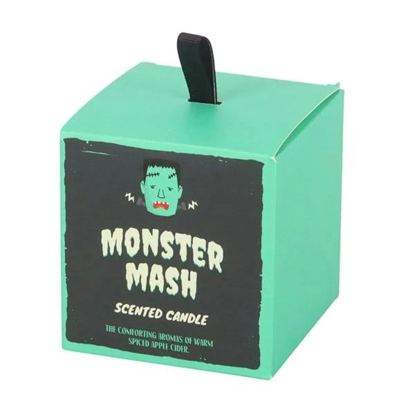 Teal gift box with black label and handle, for scented candle
