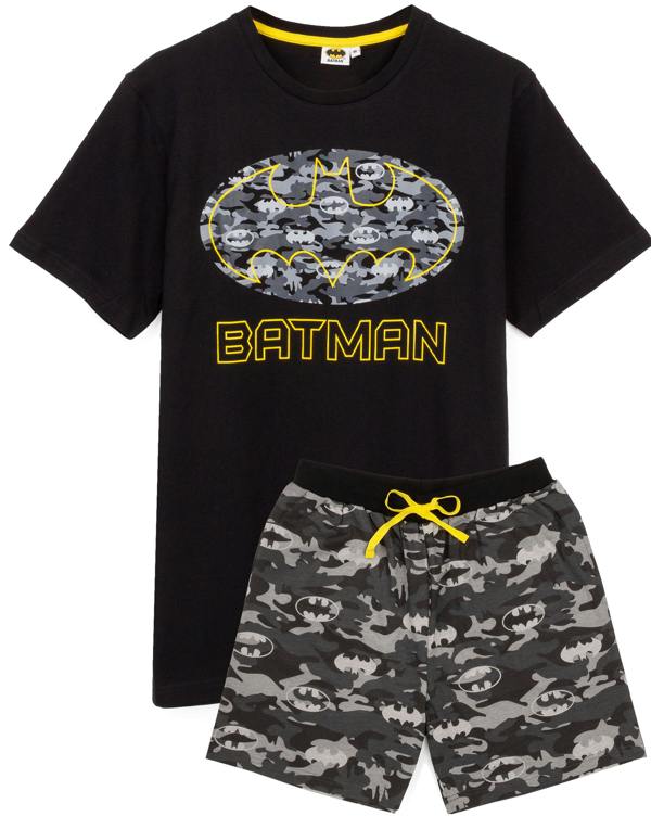 DC Comics Batman Mens Black Camo Short Sleeve Short Leg Pyjama Set