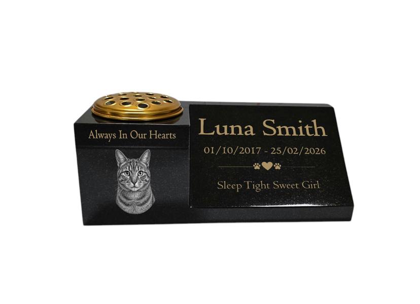 Memorials Direct Cat Memorial Granite Photo Vase & Plaque Combination