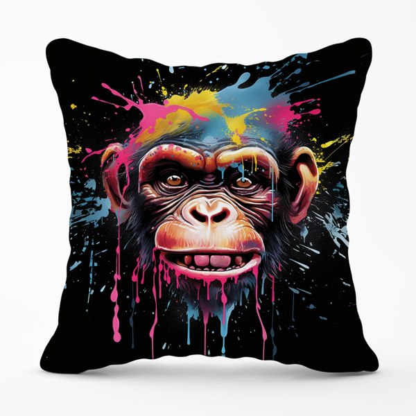 Warren Reed Multi Coloured Monkey Face Splashart Cushions