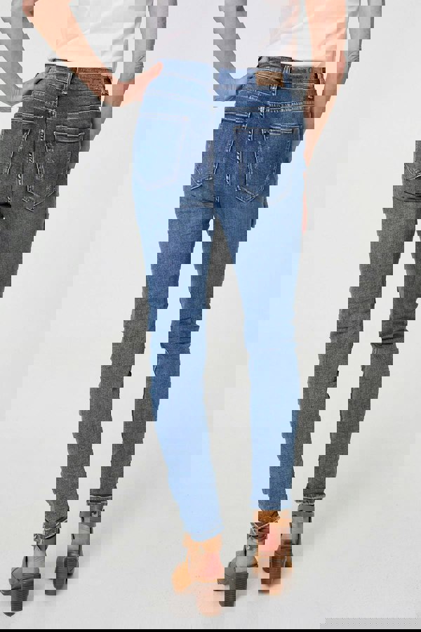 Blue | Patchwork Detail Frayed Skinny Jeans
