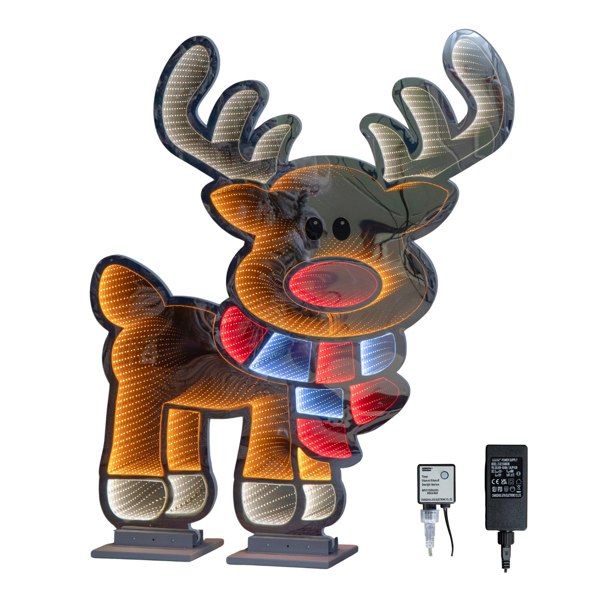 Samuel Alexander 1.20m x 1.9m Light up Cute Christmas Reindeer Infinity Mirror Decoration with Multi-Coloured LEDs