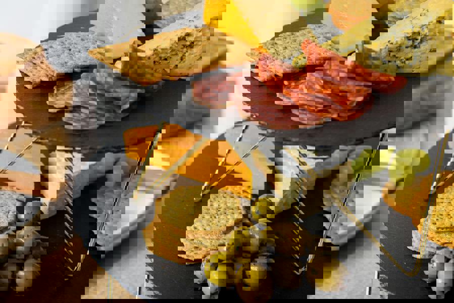 Artesà Tiered Serving Stand, 2 Slate Platters with Raised Metal Legs