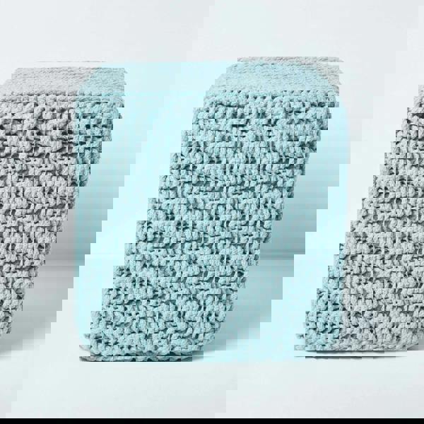 HOMESCAPES Cube Cotton Knitted Pouffe Footstool Bean Filled Hand Knitted