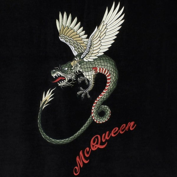 Alexander McQueen black towel bath sheet beach towel with dragon and logo