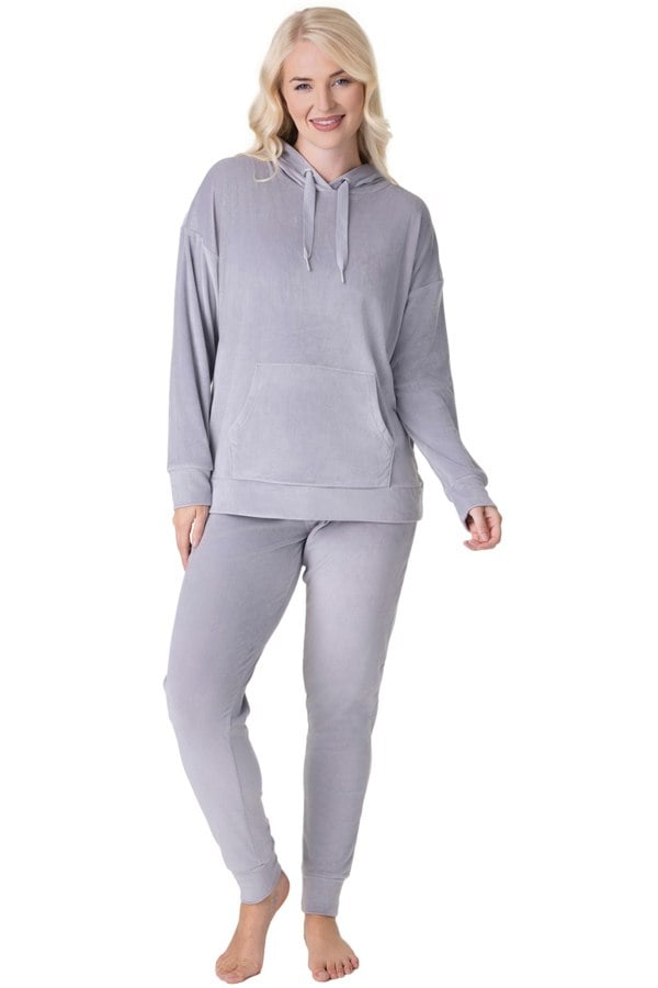 Camille Grey Supersoft Velour Loungewear Pyjama Set