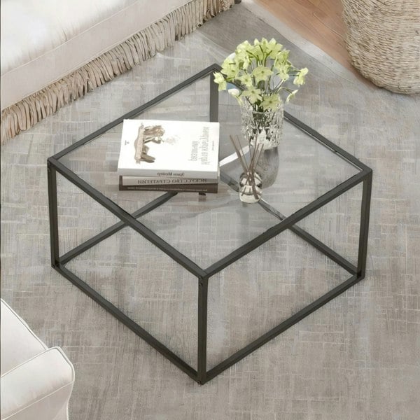 Rafaelo Mobilia Square Glass Coffee Table With Black Legs