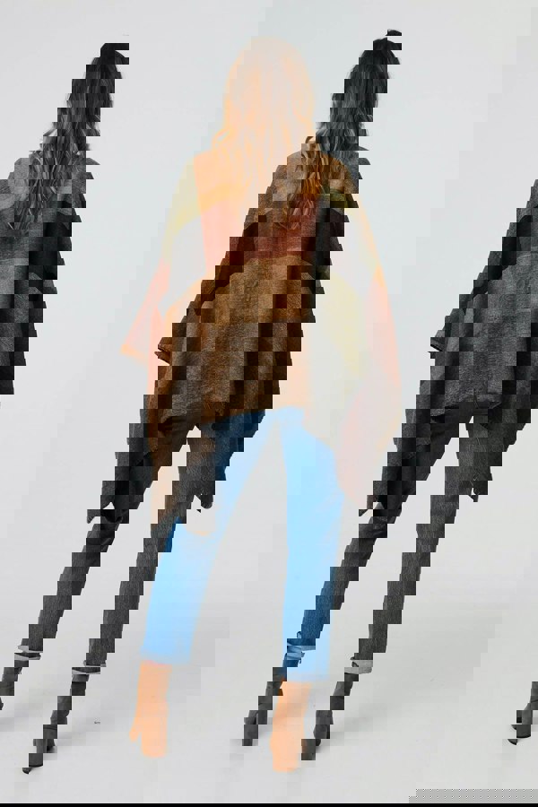 Brown | Colour Block 3/4 Sleeve Relaxed Poncho
