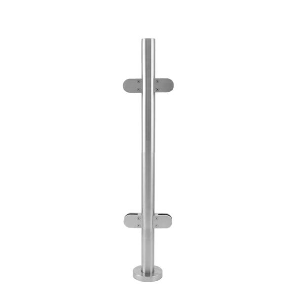 Stainless steel balustrade mid post, 90cm high, featuring a sleek, polished finish and sturdy mounting brackets for secure installation