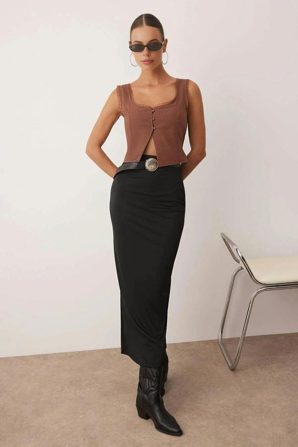WOVCOR Square Neck Strappy Crop Woven Blouse