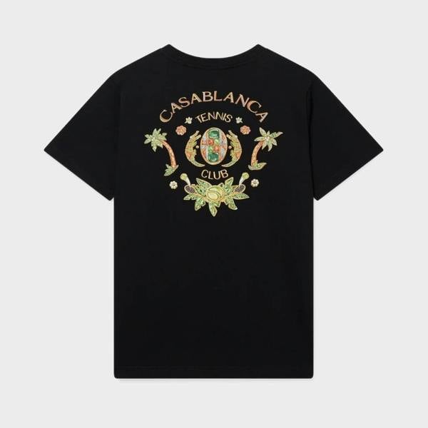 Supplied Fashion black short sleeve t-shirt featuring a colourful Casablanca Tennis Club graphic on the back