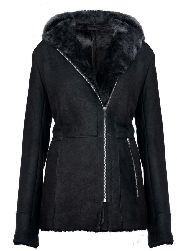 Infinity Leather Womens Black Hooded Merino Sheepskin Jacket-Mandalay