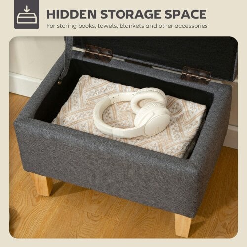 Wyld Haus Doma Linen Grey Compact Storage Footstool With Storage Natural Wooden Legs