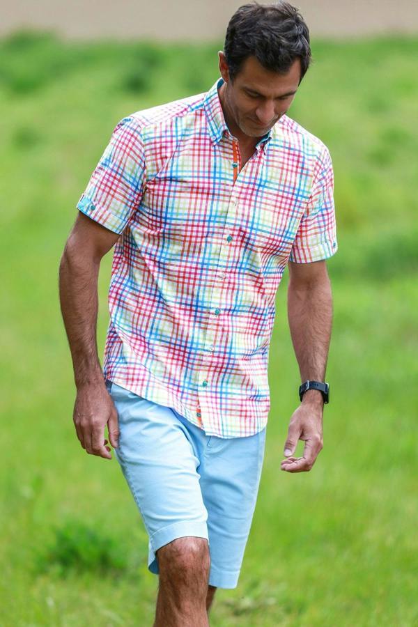 MULTICOLOR CHECK SHORT SLEEVE SHIRT – Premium Men's Patterned Shirt by Claudio Lugli | Bold Design, Tailored Fit, Best Printed Shirts