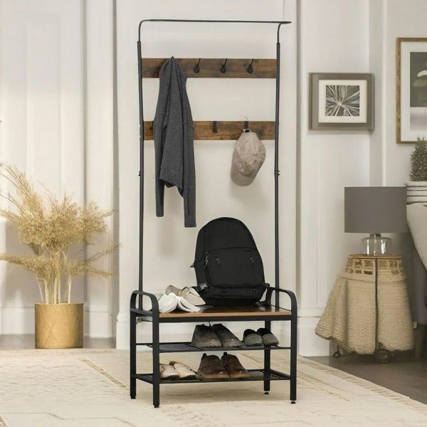 Rafaelo Mobilia Industrial Coat Rack Stand With 2 Shelves & 8 Hooks