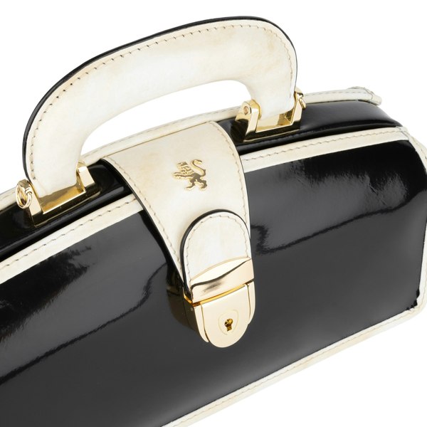 Embassy London Gazelle - Black & Cream - Women’s mini patent leather top handle & crossbody bag