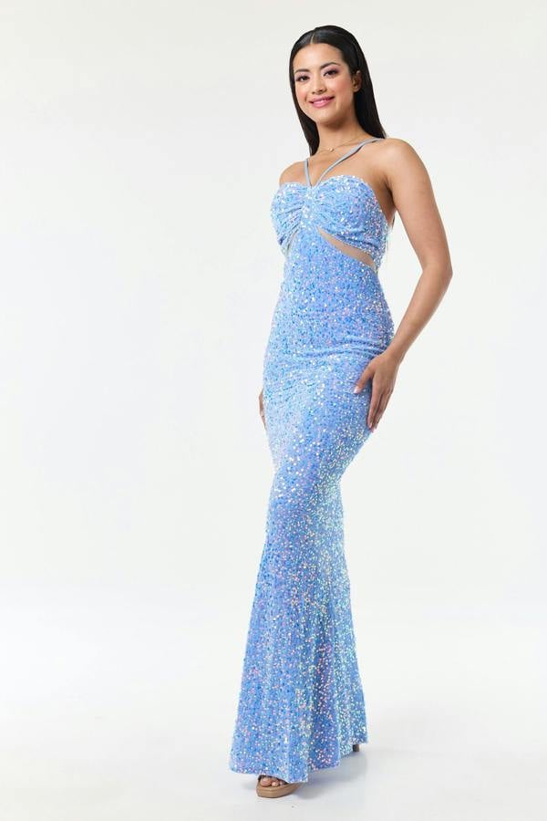 LuvForever Sky Blue Bandeau Sequin Maxi Dress