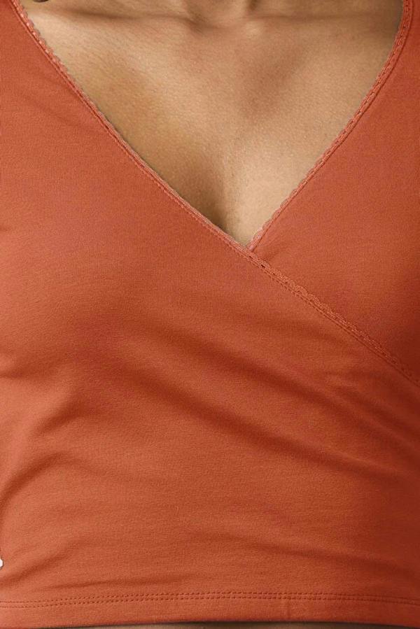 WOVCOR V-Neck Long Sleeve Crop Cotton Knit Blouse