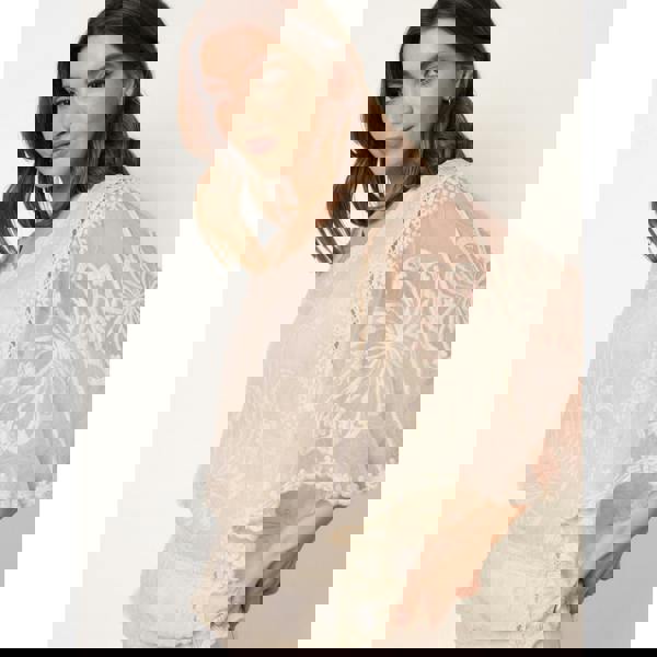 Blue Vanilla Floral Lace Butterfly Sleeve Blouse