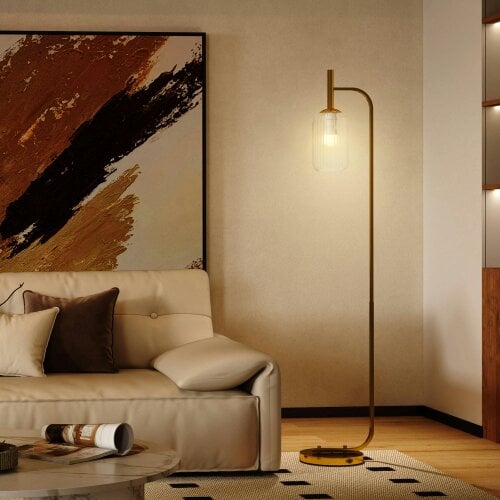 Wyld Haus Zizi Metal Gold Tone LED Floor Lamp With Glass Shade And Adjustable Brightness