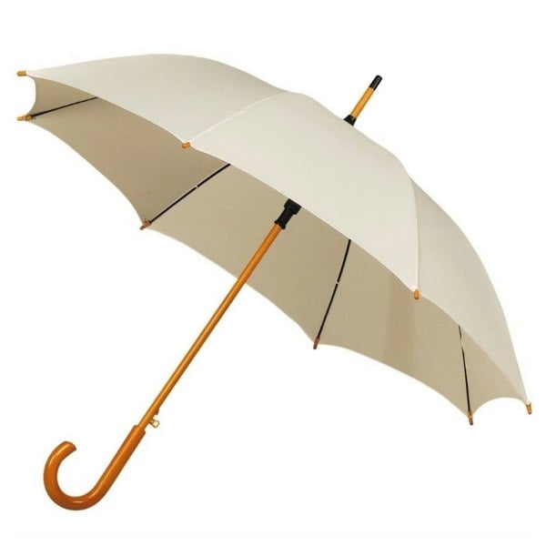 Off White Wood Stick Walking Umbrella Side Canopy