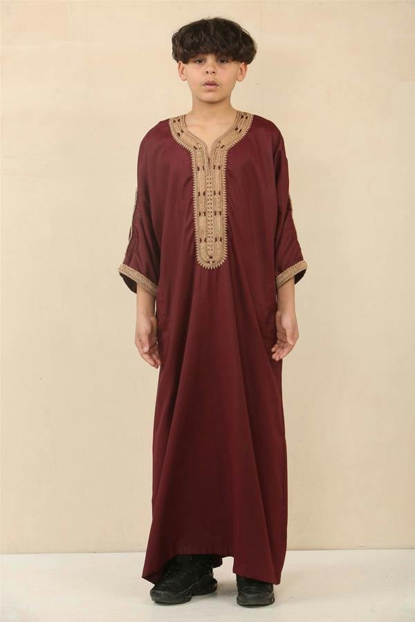 Infinity Leather Kid's Boys Burgundy Moroccan Thobe Jubba Robe Eid Djellaba Gandoura