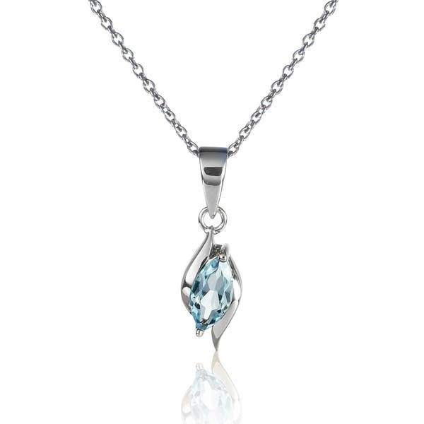 namana 925 Sterling Silver Blue Topaz Marquise Pendant Necklace