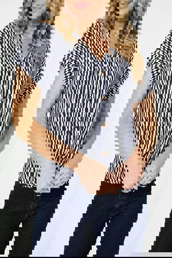 Navy | Striped Cap Sleeve Relaxed Blouse
