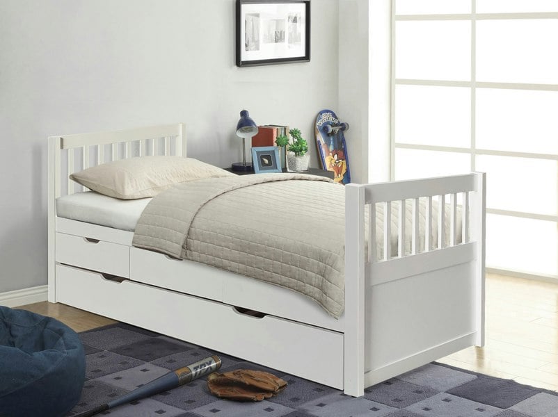 Comfy Living 3ft Pine Trundle Bed With Storage Drawers in Natural White or Grey