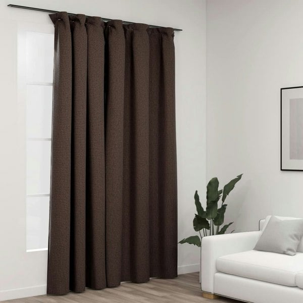 Berkfield Linen-Look Blackout Curtain with Hooks Taupe 290x245 cm