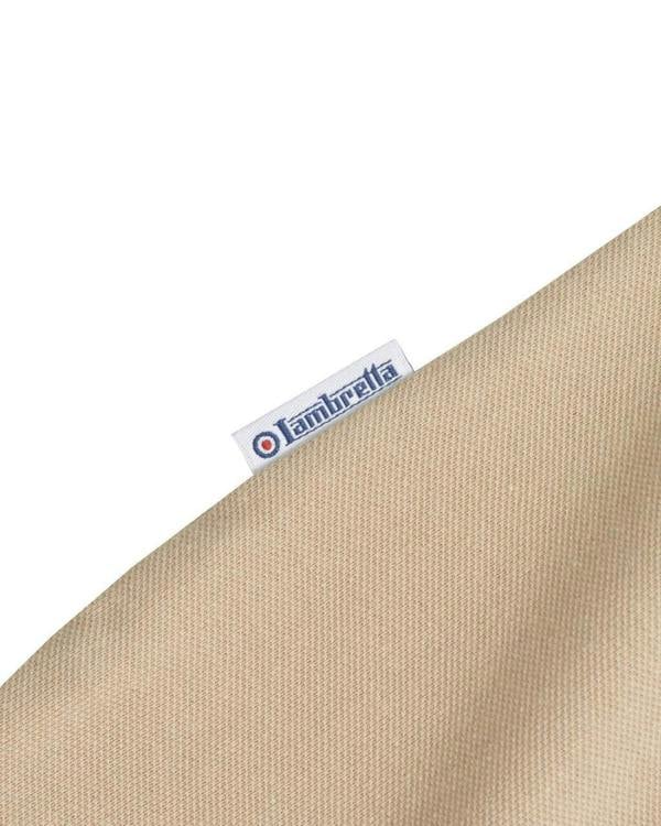 Lambretta Contrast Tipped Mens Mod Ska Casual Polo, close-up of beige fabric with Lambretta brand label.