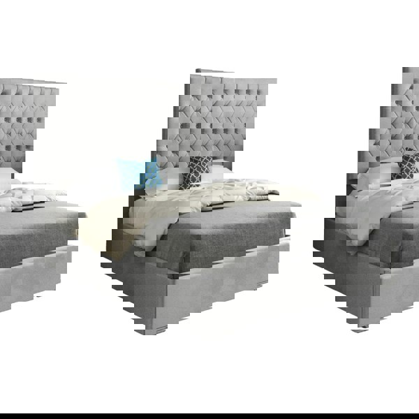 Casa Magna Alma Upholstered Soft Velvet Bed Frame - Grey