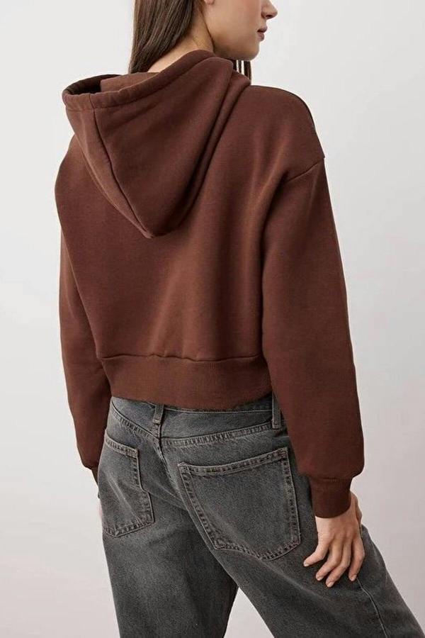 WOVCOR Basic Crop Knit Sweatshirt with Hood