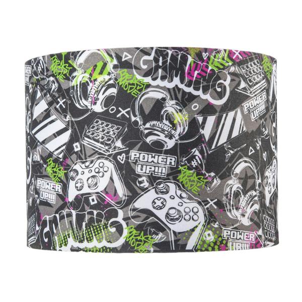 Gaming Themed Cotton Fabric Modern Lamp Shade in Black and Neon Green Image 4