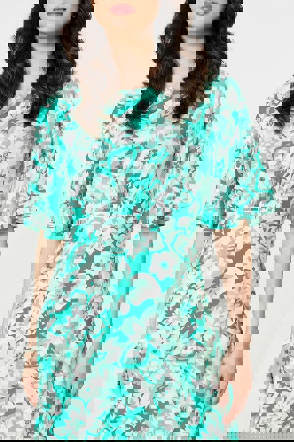 Green | Floral Flared Sleeve A-Line Midi Dress
