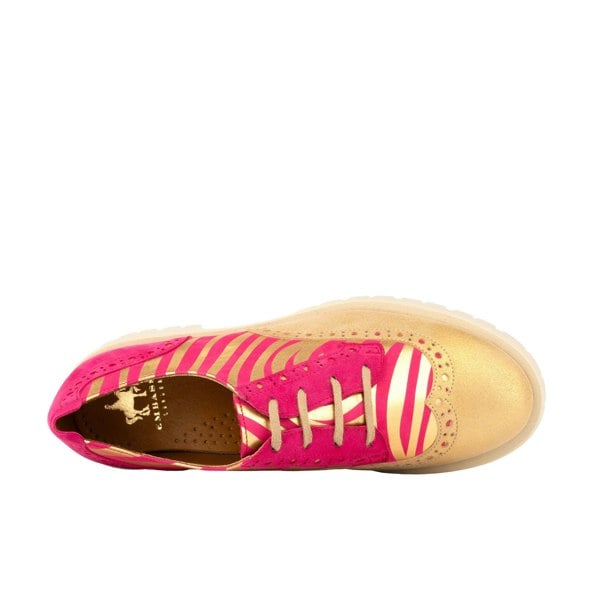 Embassy London Artisan - Pink & Gold Stripes - Women's leather lace-up shoe with brogue detailing