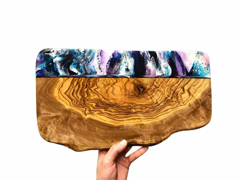 Large Purple Resin Art Olive Wood Cutting Board 40cm