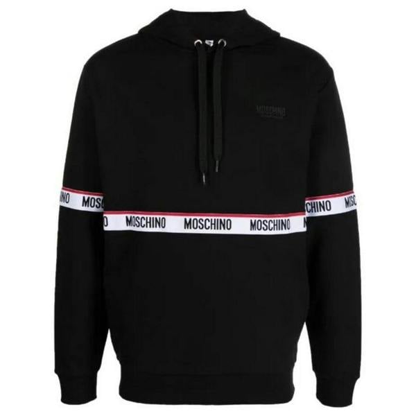 Moschino Mens Branded Tape Hoodie - Black - 
