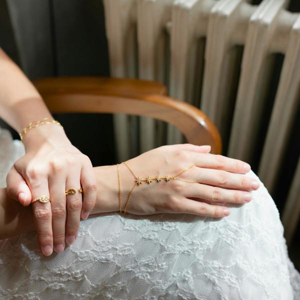 Spero London Stars Of Universe Sterling Silver Gold Plated Hand Chain Ring