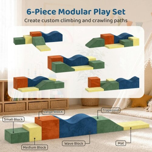 AIYAPLAY Kids Soft Play Set, 6PCS Foam Climbing Blocks with Non-Slip Base