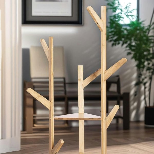 Rafaelo Mobilia Bamboo Coat Stand With 9 Hooks & 2 Shelves