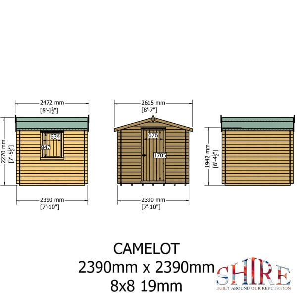 Shire Camelot 8x8 Log Cabin 19mm interlock Cladding with security window
