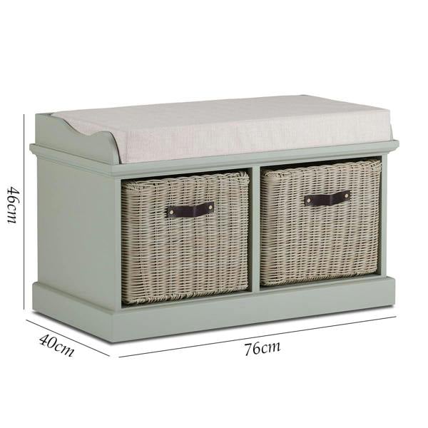 Statement Furniture Tetbury Bench with 2 Brown Storage Baskets and Cushion Seat