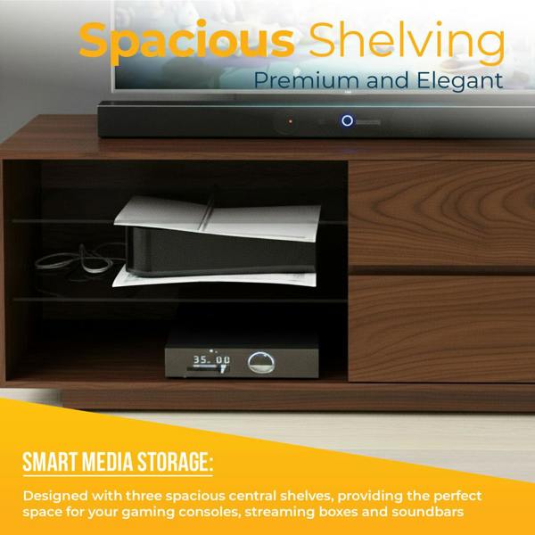 Homeology Gallus Premium Walnut with 2-Walnut Drawers and 3-Shelves 32"-55" LED/OLED/LCD TV Cabinet