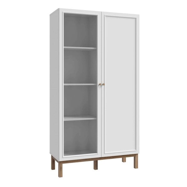 Wyld Haus Maribel Light Grey and Natural Oak Effect Display Cabinet 2 Doors