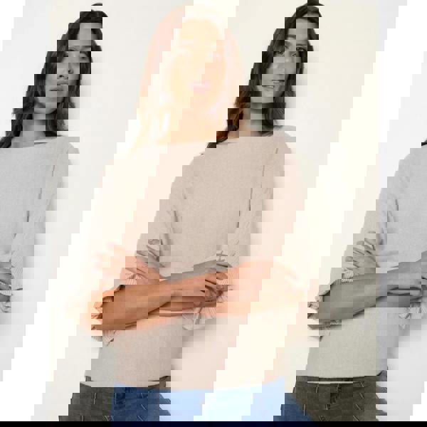 Blue Vanilla Knitted Frill Sleeve Batwing Jumper - Beige