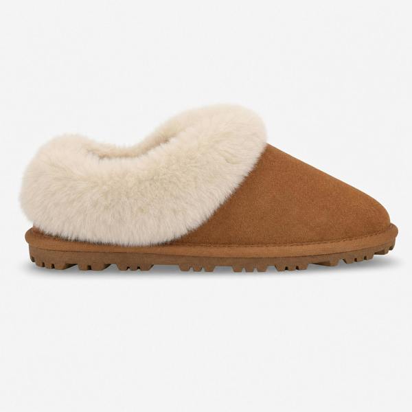 Totes SUEDE BOOTIE WITH FUR CUFF Slipper Boots Slipper Boots   in  Tan