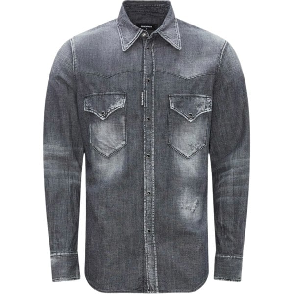 Dsquared2 Fashion Western Faded Grey Denim Shirt M